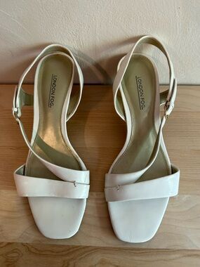 London Fog | White Patent Slingback Sandals | Ankle Strap Heel | Sz 6